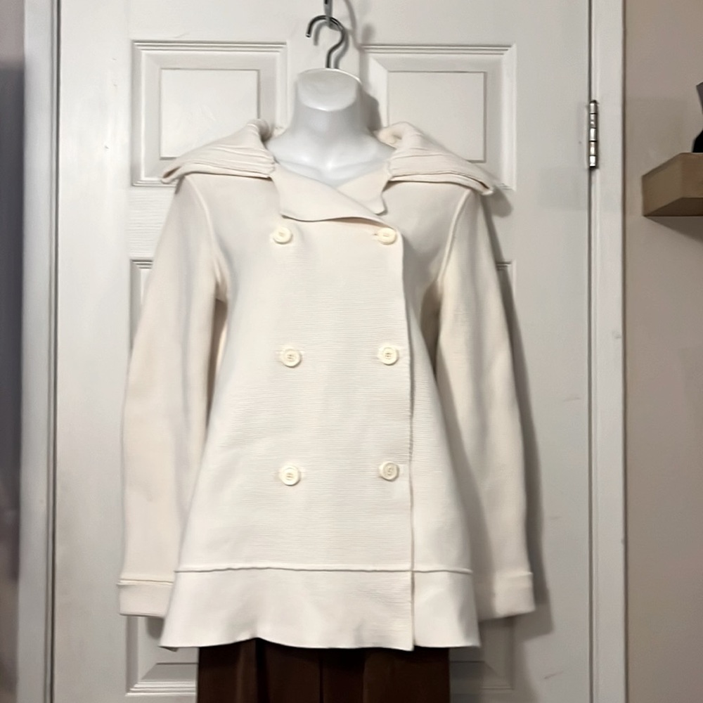 GAP 100% Cotton Double Breasted Cream Colored Thick Knit Cardigan Sweater M